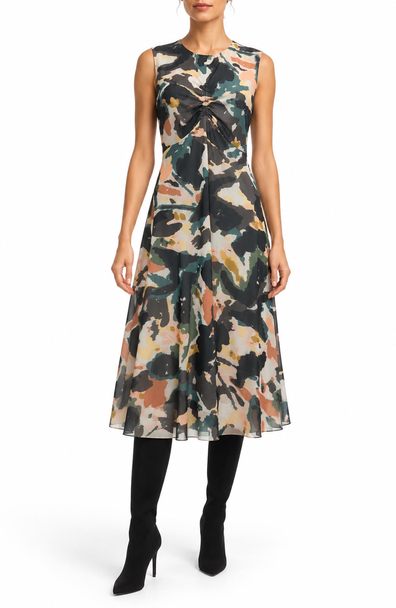 Printed Mesh Tank Midi Dress