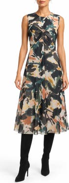 Nicole Miller Printed Mesh Tank Midi Dress