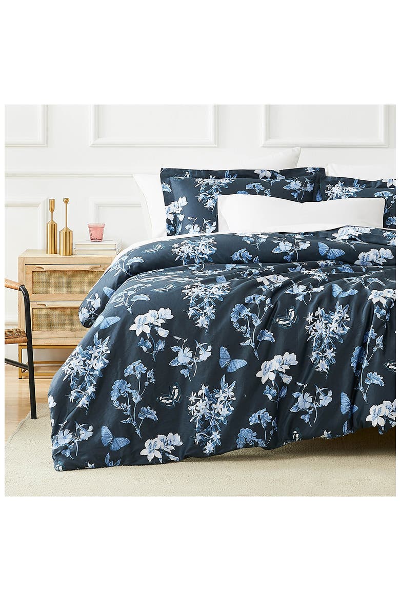 Lexington Floral 300 Thread Count 100% Cotton Sateen Duvet Cover Set, Alternate, color, BLUE