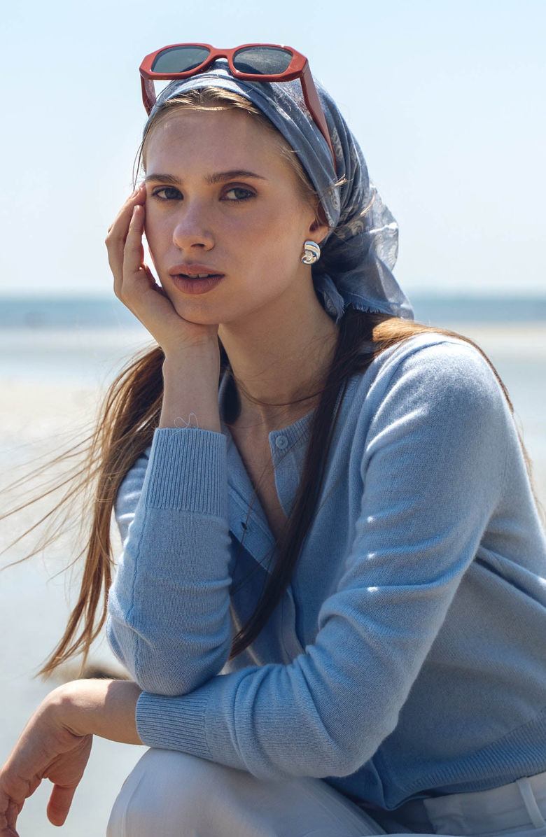 Italic Sadie Cashmere Crew Cardigan, Alternate, color, Airy Blue