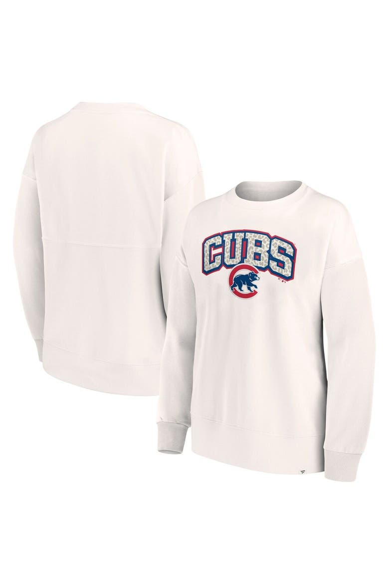 Women's Fanatics Branded Cream Chicago Cubs Leopard Pullover Sweatshirt, Main, color, Cream