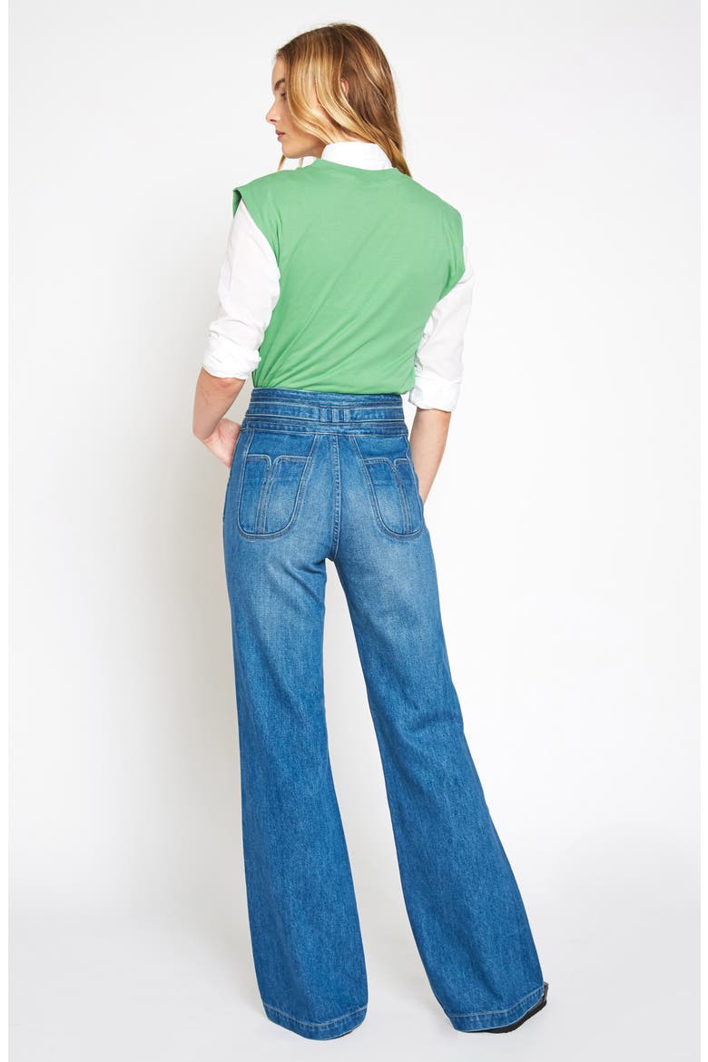 Bella Fashion Seamed Pocket Wide Leg Jeans, Alternate, color, BEND