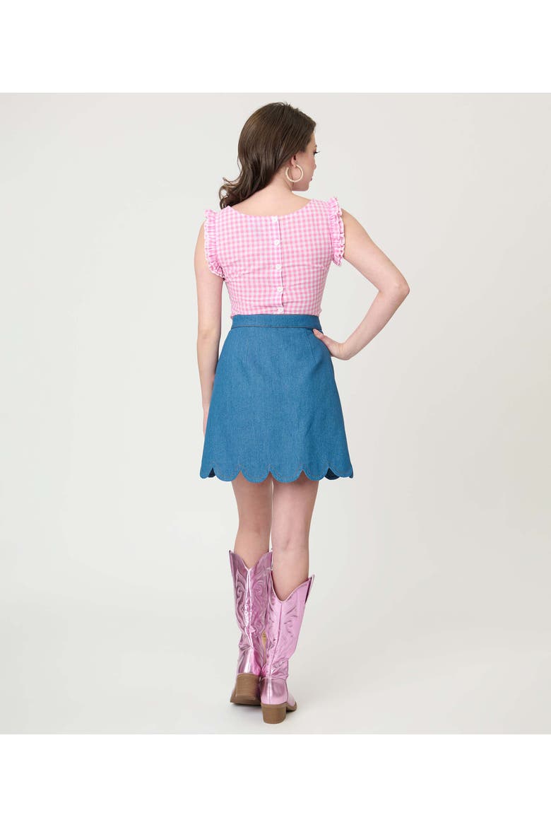 Scallop Hem Mini Skirt, Alternate, color, Blue & Pink Gingham