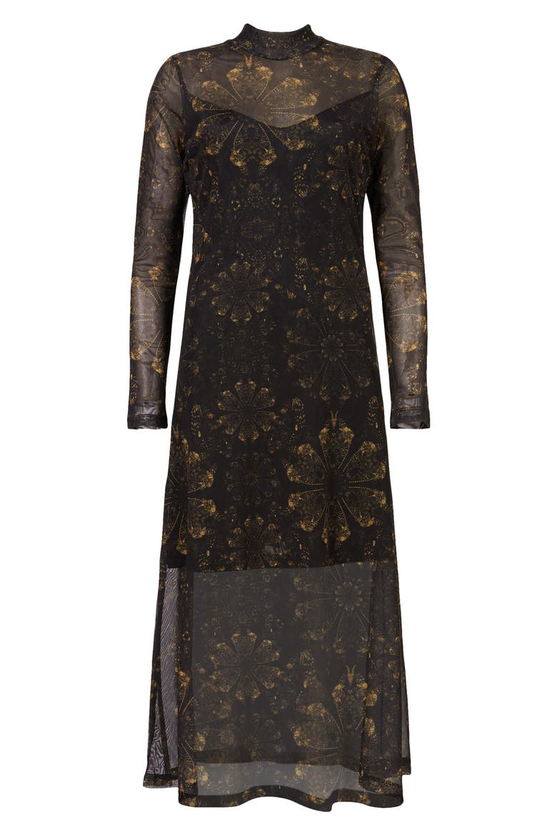 Hanna Gloria Long Sleeve Midi Dress, Alternate, color, BLACK