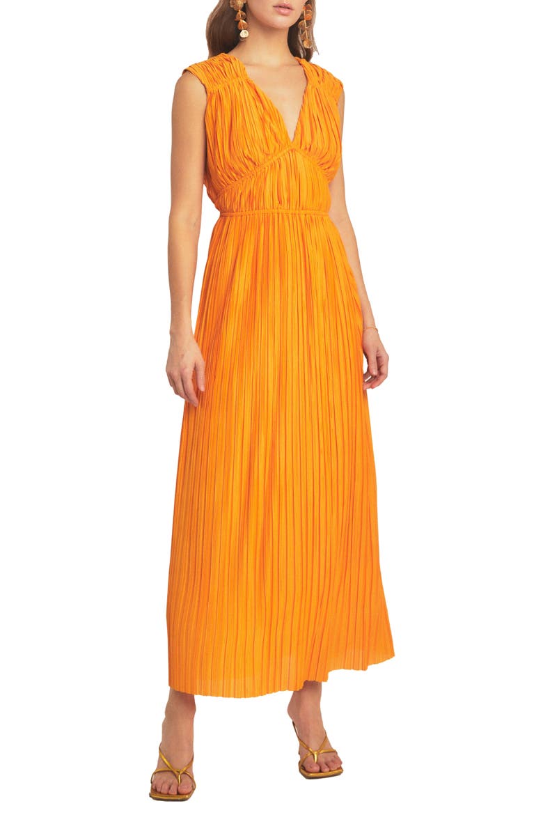 Sleeveless Micropleat Maxi Dress, Main, color, ORANGE