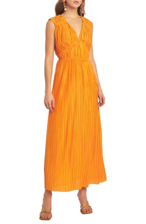 Sleeveless Micropleat Maxi Dress