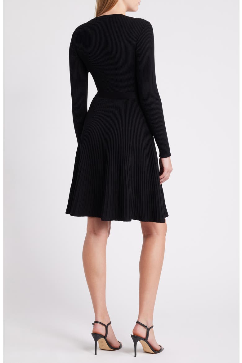 Rib Long Sleeve Belted Sweater Dress, Alternate, color, BLACK