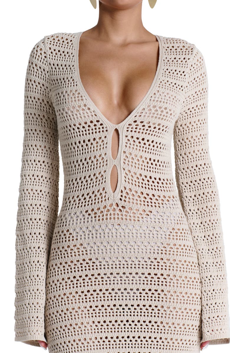 Naked Wardrobe Open Stitch Long Sleeve Maxi Dress, Alternate, color, Dark Beige