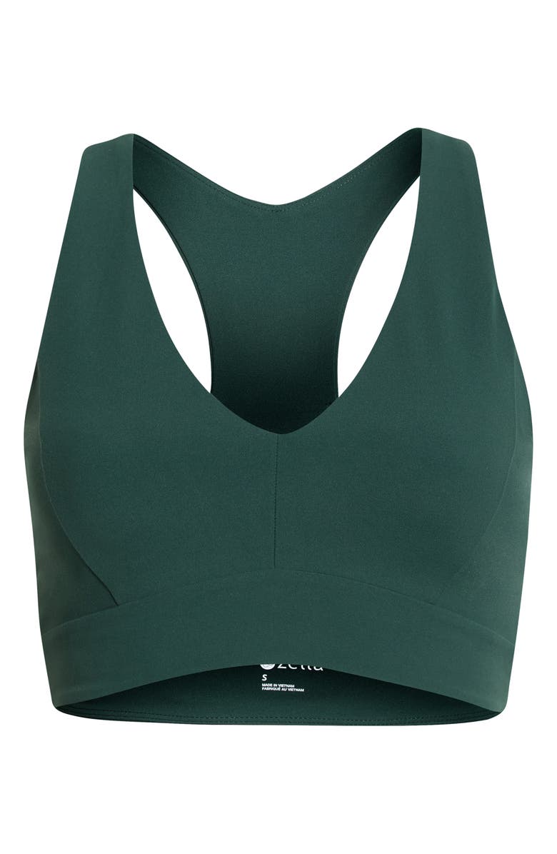 Zella Studio Luxe V-Neck Racerback Sports Bra, Main, color, Green Timber