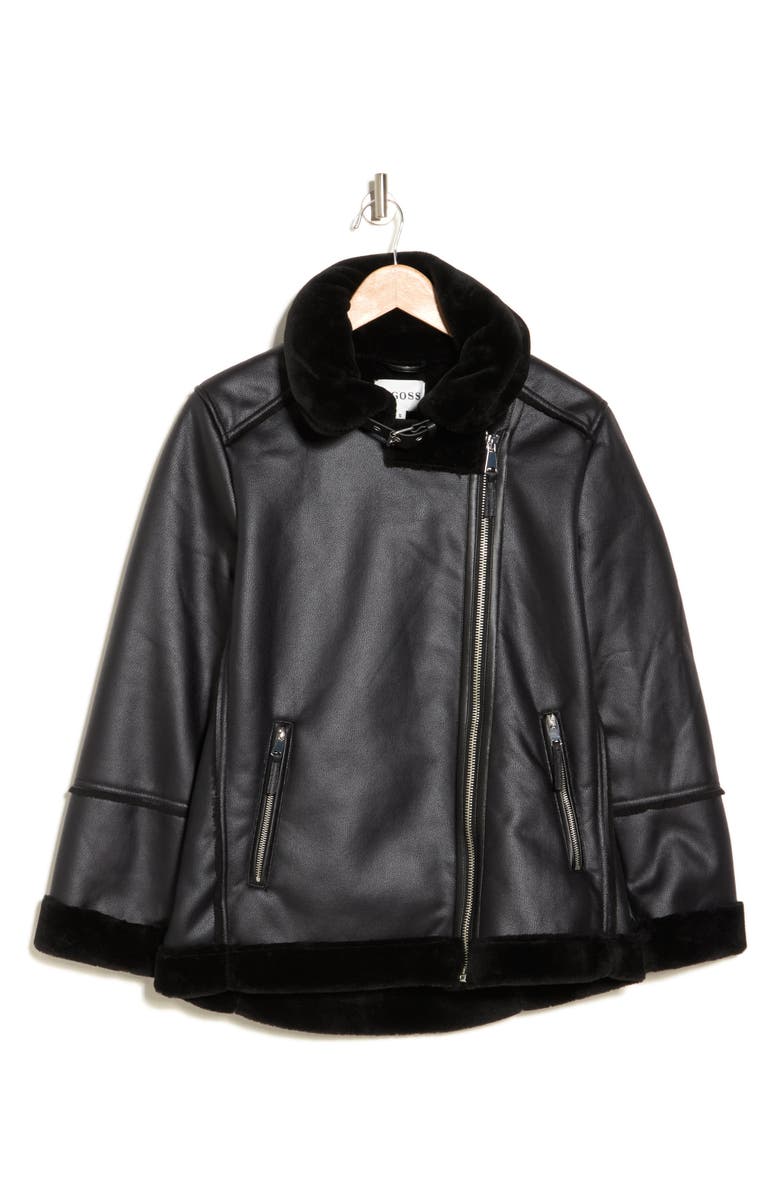 Vigoss Oversize Faux Fur Lined Faux Leather Moto Jacket, Alternate, color, 