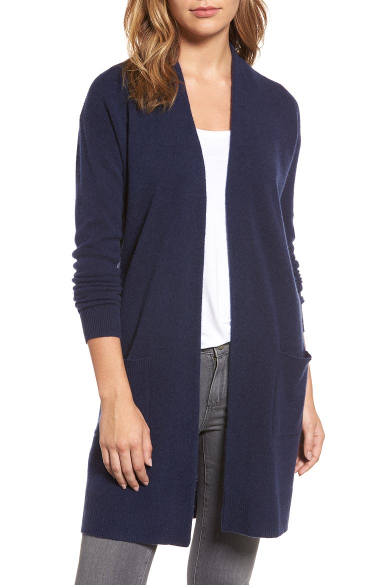 Rib Knit Wool & Cashmere Cardigan, Main, color, NAVY PEACOAT