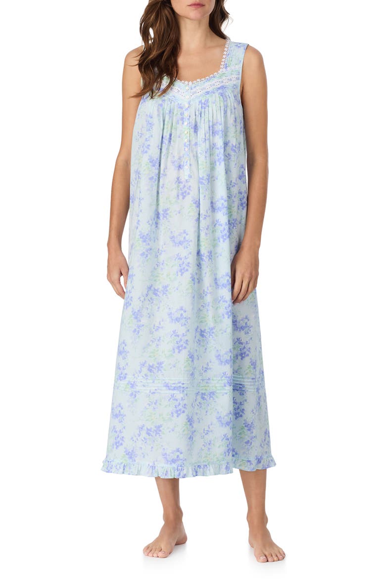 Sleeveless Cotton Ballet Nightgown, Main, color, AQUA FLOWER