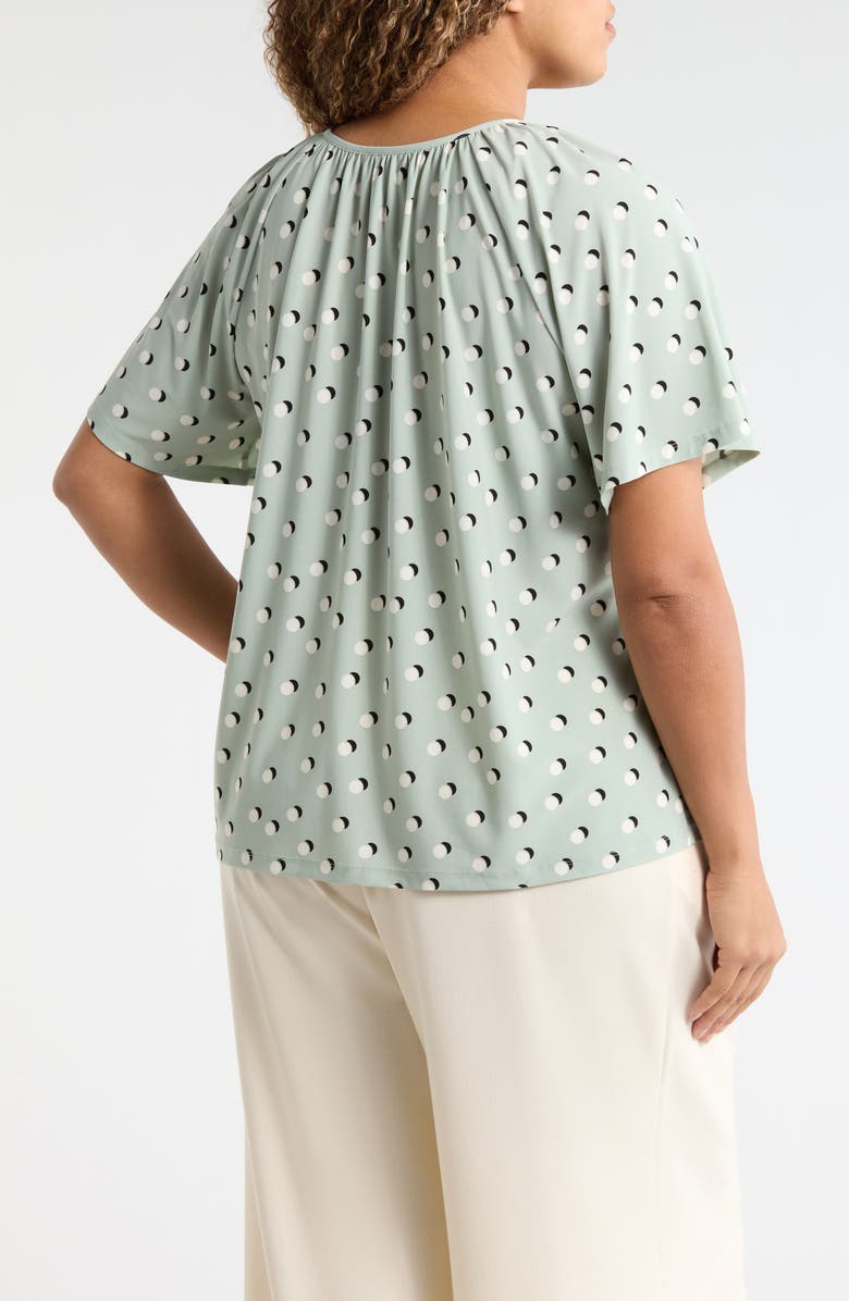 AK ANNE KLEIN Dot Print Keyhole Peasant Top, Alternate, color, Soft Aloe Multi