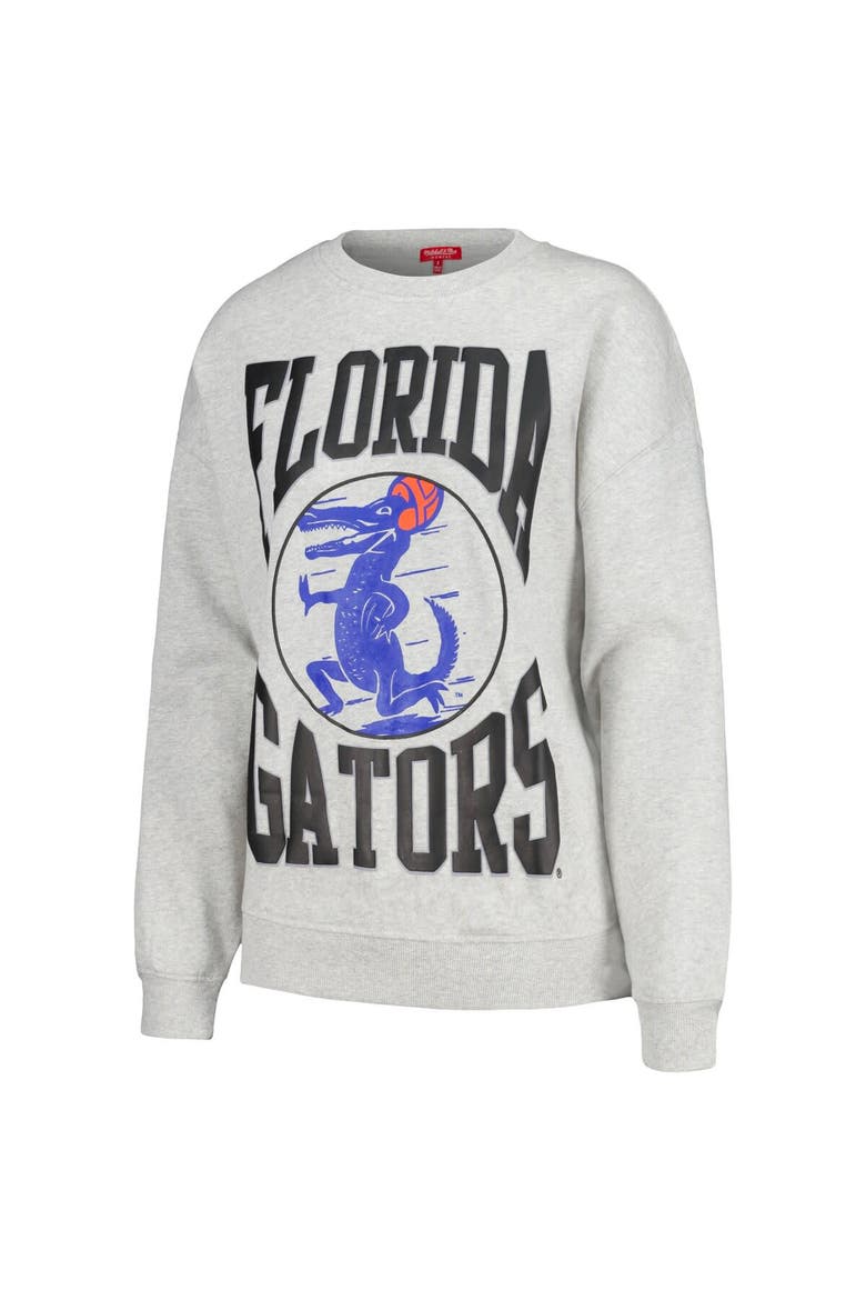 Women's Mitchell & Ness Heather Gray Florida Gators Oversized Logo Lightweight Pullover Sweatshirt, Alternate, color, Heather Gray