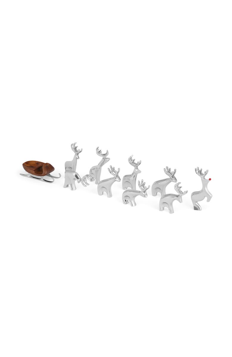Nambé Mini Reindeer 10-Piece Figurine Set, Alternate, color, Silver