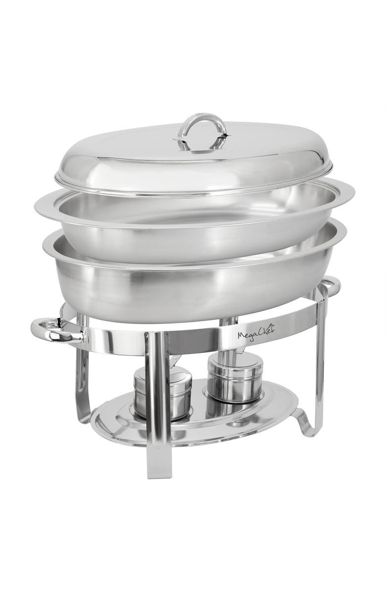 Megachef 5.8 Quart Stainless Steel Oval Professional Chafing Dish/Food Warmer/Buffet Server Serving Dish, Alternate, color, Silver