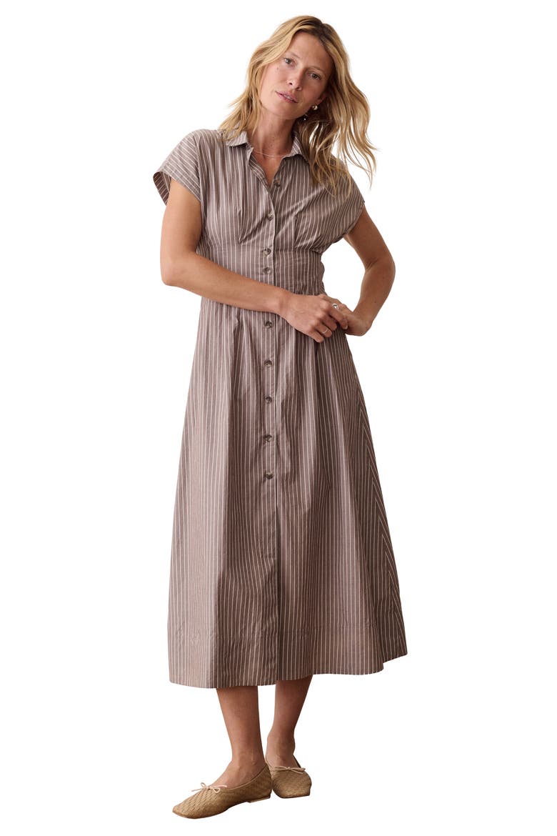 Arden Pima Cotton Midi Shirtdress, Alternate, color, CHOCOLATE AND CREAM STRIPE