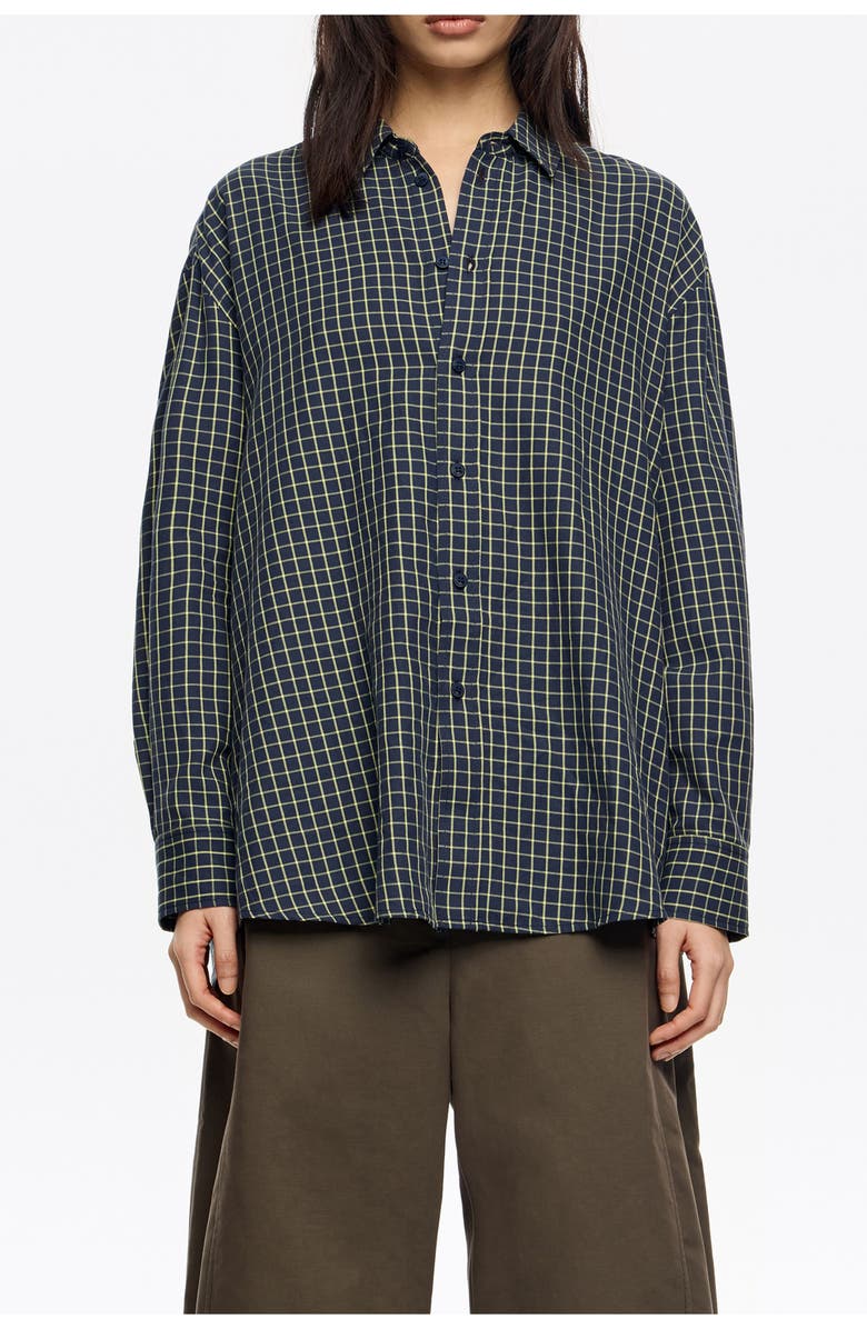 Bimba y Lola Checked Cotton Shirt, Main, color, Navy