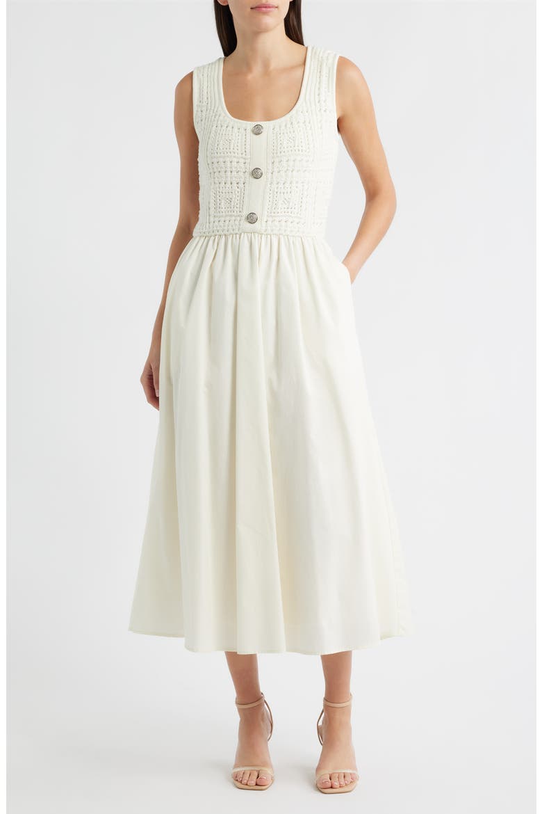 Mixed Media Pointelle Stitch Dress, Main, color, IVORY