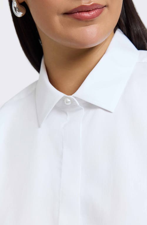 Shop Foxcroft Pearly Cotton Blend Button-up Shirt In White