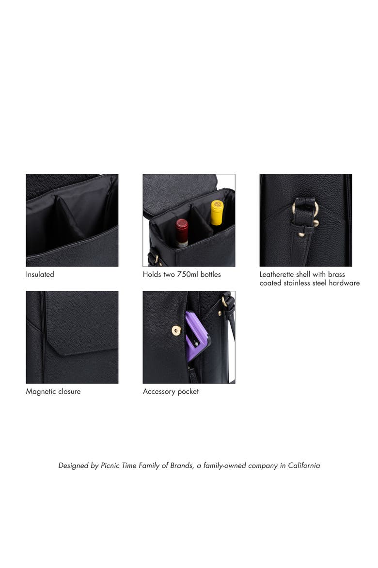 Barossa Two Bottle Leatherette Wine Tote, Alternate, color, Black