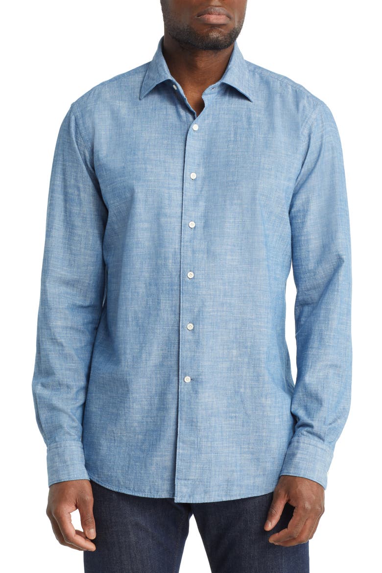 Crown Crafted Selvedge Cotton Chambray Button-Up Shirt, Main, color, LIGHT CHAMBRAY