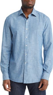 Peter Millar Crown Crafted Selvedge Cotton Chambray Button-Up Shirt