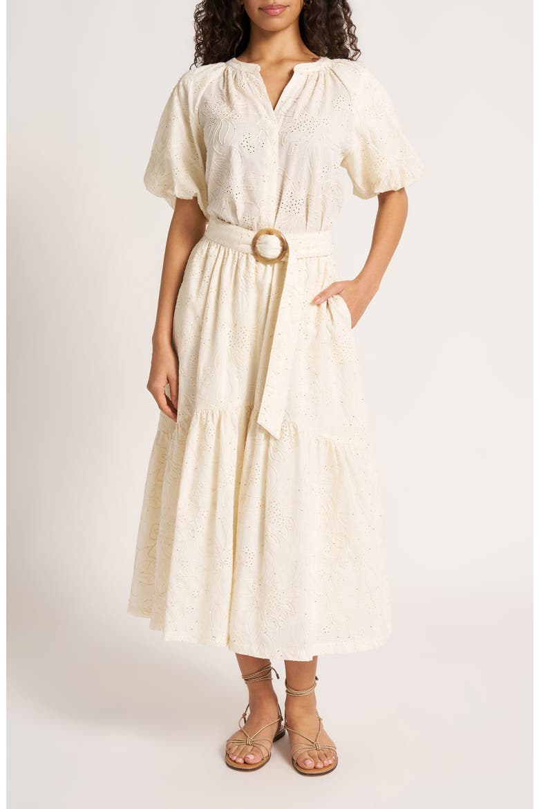 Liora Eyelet Belted Midi Skirt, Alternate, color, IVORY