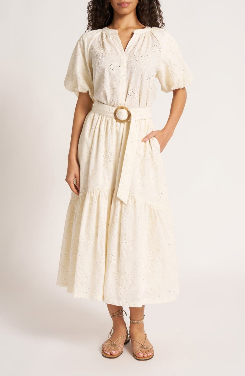 matty m. Liora Eyelet Belted Midi Skirt, Alternate, color, 