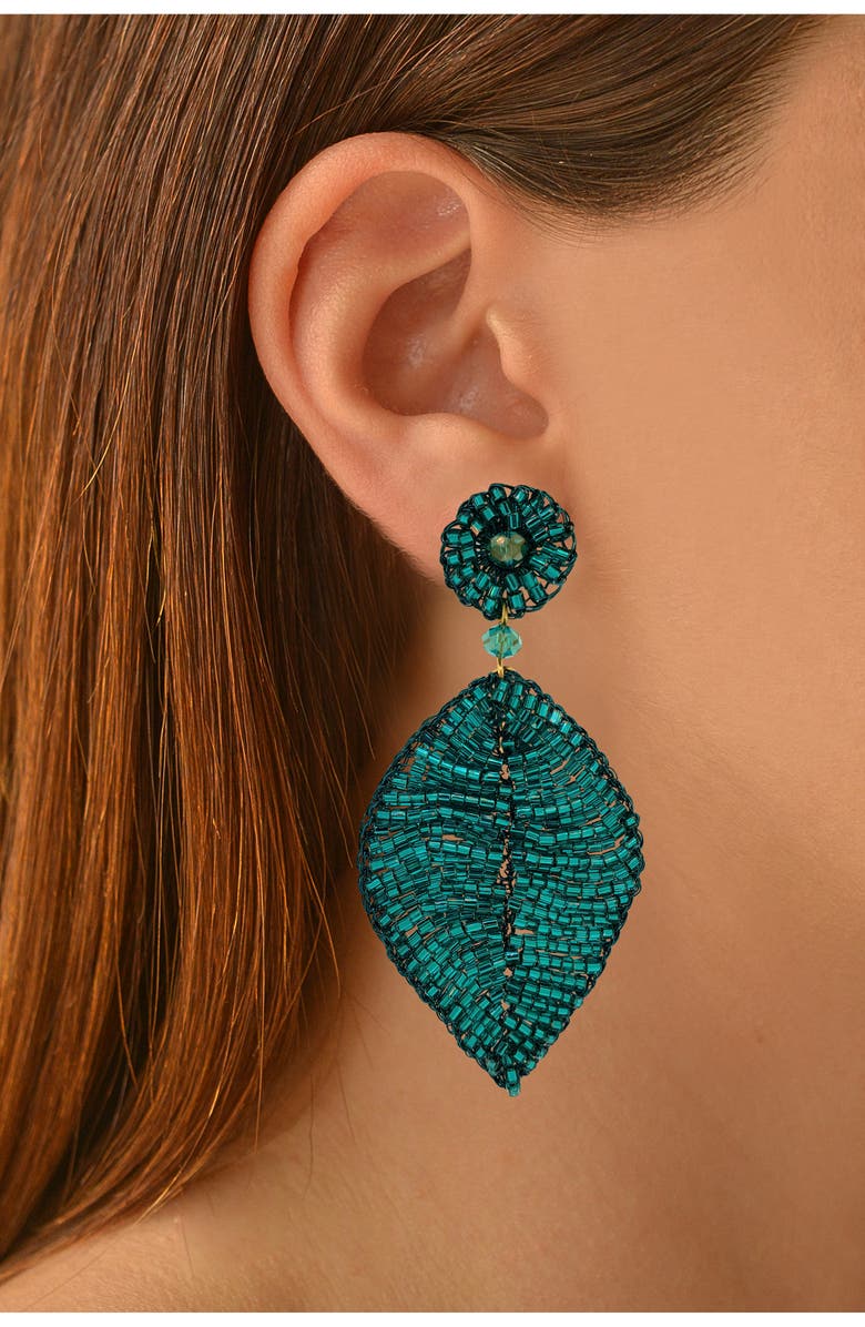 Lavish by Tricia Milaneze Beaded Leaf Drop Earrings, Alternate, color, 