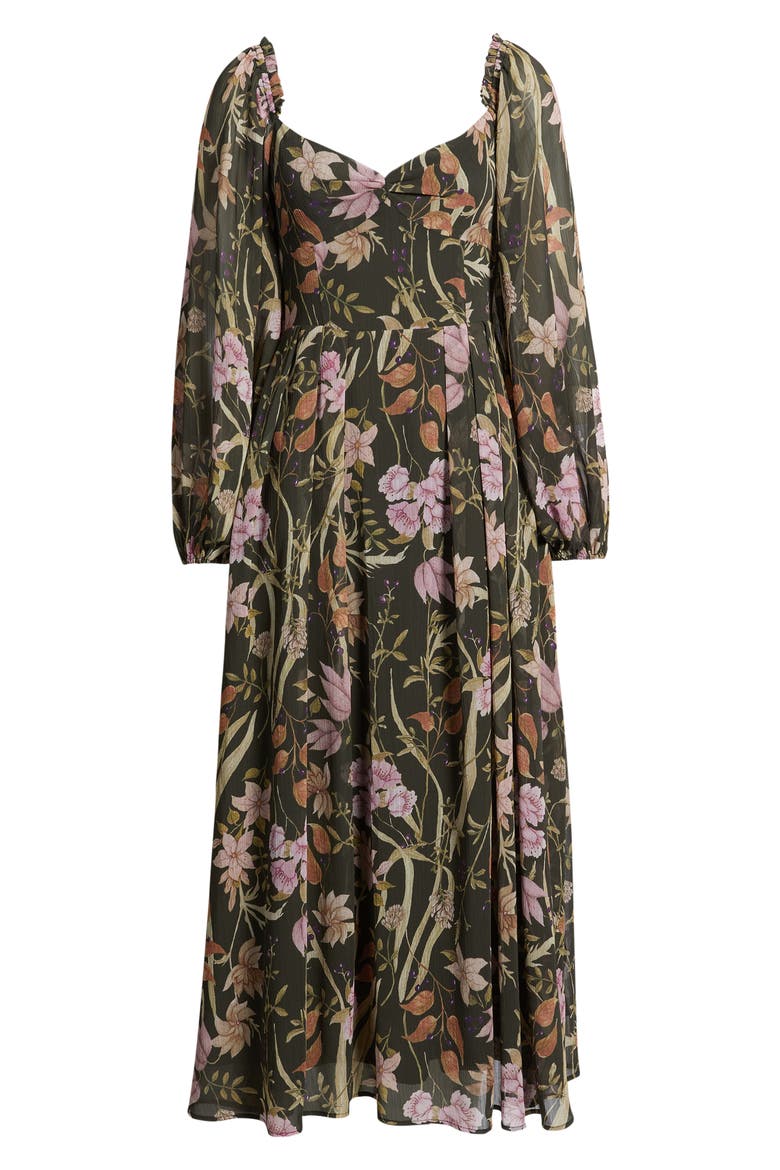 Floral Long Sleeve Chiffon Dress, Alternate, color, BLACK LILAC OLIVE