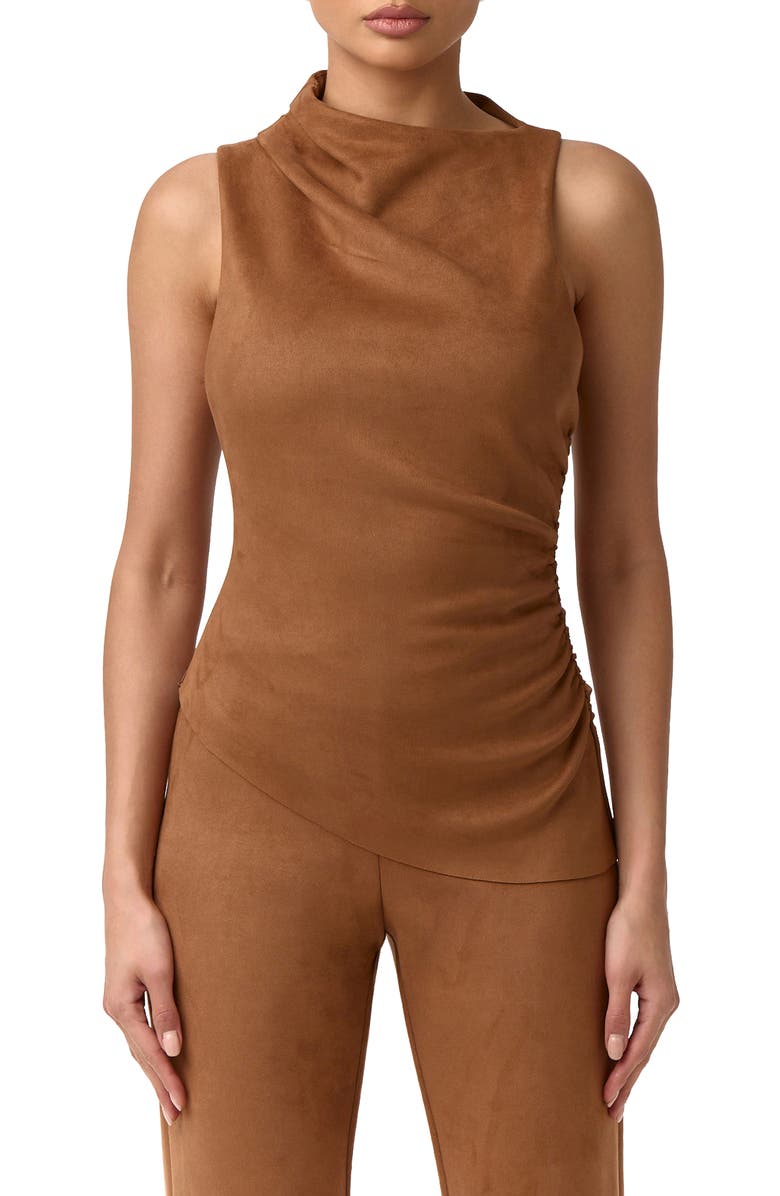 Naked Wardrobe Ruched Asymmetric Faux Suede Tank, Main, color, Mocha