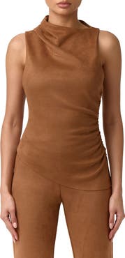 Naked Wardrobe Ruched Asymmetric Faux Suede Tank