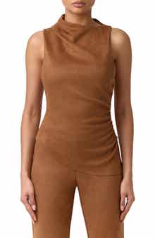 Ruched Asymmetric Faux Suede Tank