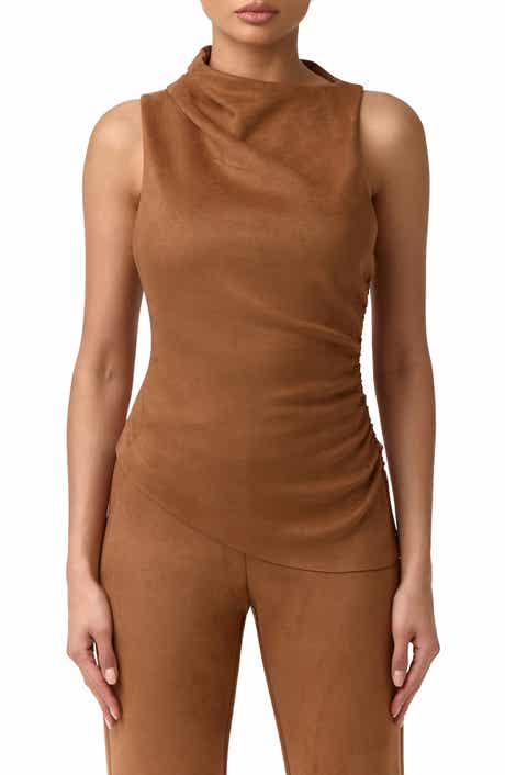 Ruched Asymmetric Faux Suede Tank