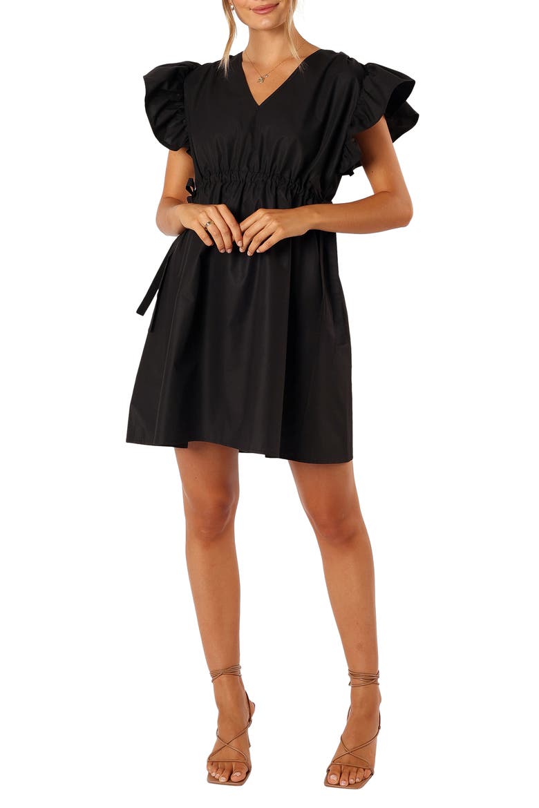 Fiona Ruffle Sleeve Cotton Minidress, Alternate, color, BLACK