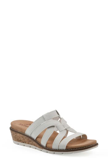 Cliffs By White Mountain Tinisha Wedge Sandal In White Embossed