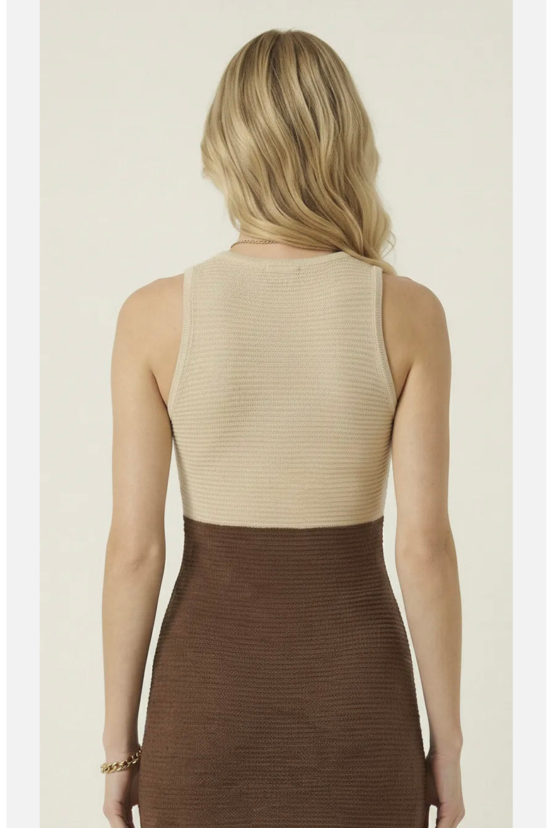 Sleeveless Knit Two Tone Maxi Dress, Alternate, color, Oatmeal / Chocolate