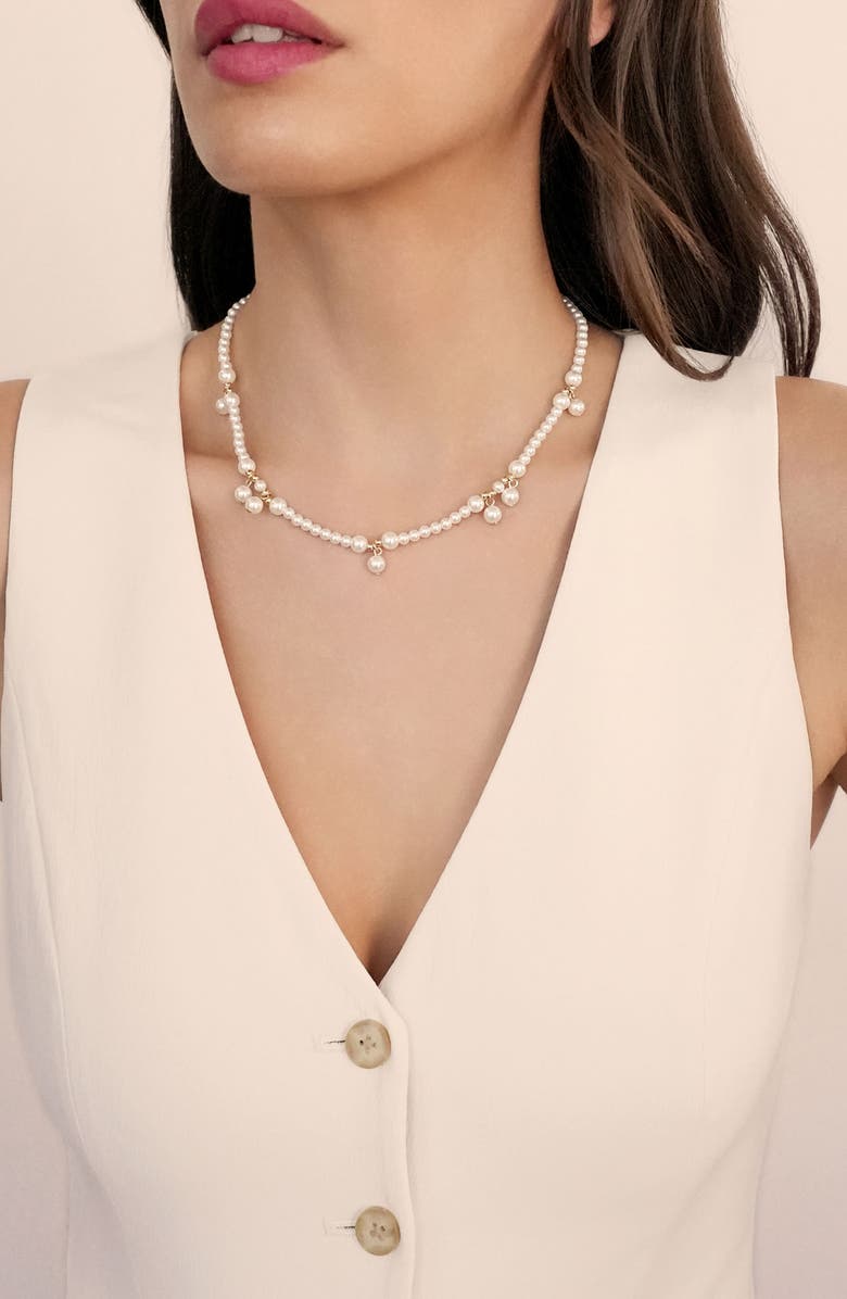 Ettika Faux Pearl Beaded Charm Necklace, Alternate, color, Gold