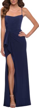 La Femme Modern Jersey Dress with Ruffle Detail on Skirt