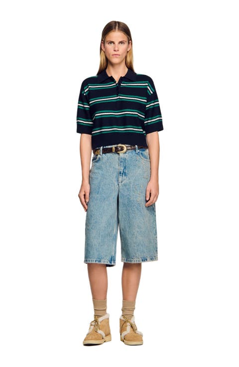 Polo-neck striped sweater