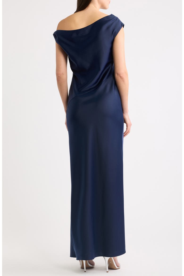 Colleen One-Shoulder Drape Satin Gown, Alternate, color, NAVY