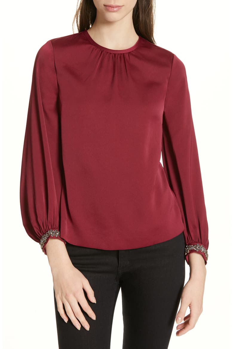 Juudy Embellished Sleeve Blouse, Main, color, MAROON