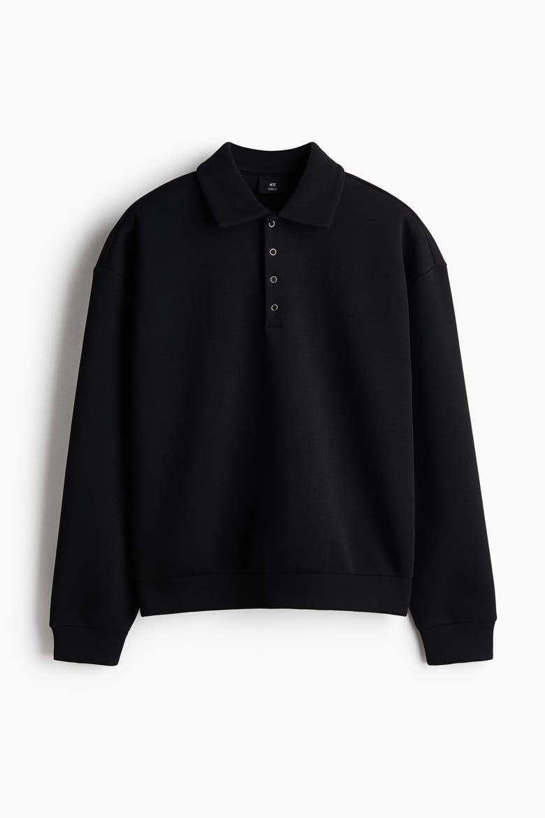 Oversized Scuba Knit Polo Shirt, Alternate, color, Black