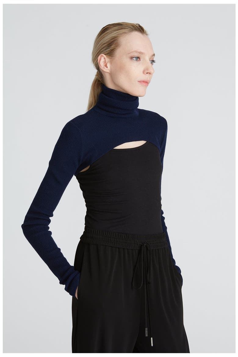 Mina Turtleneck Shrug, Alternate, color, Navy