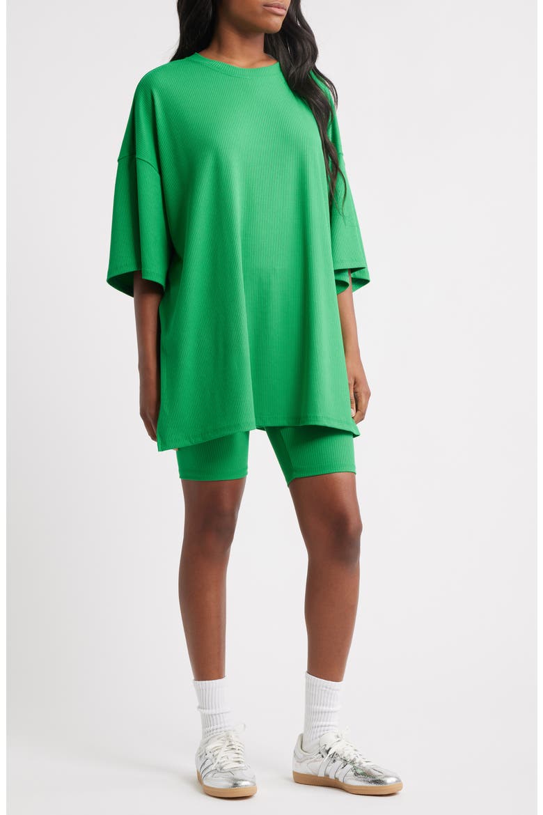 Malone Rib Oversize T-Shirt & Shorts Set, Main, color, KELLY GREEN