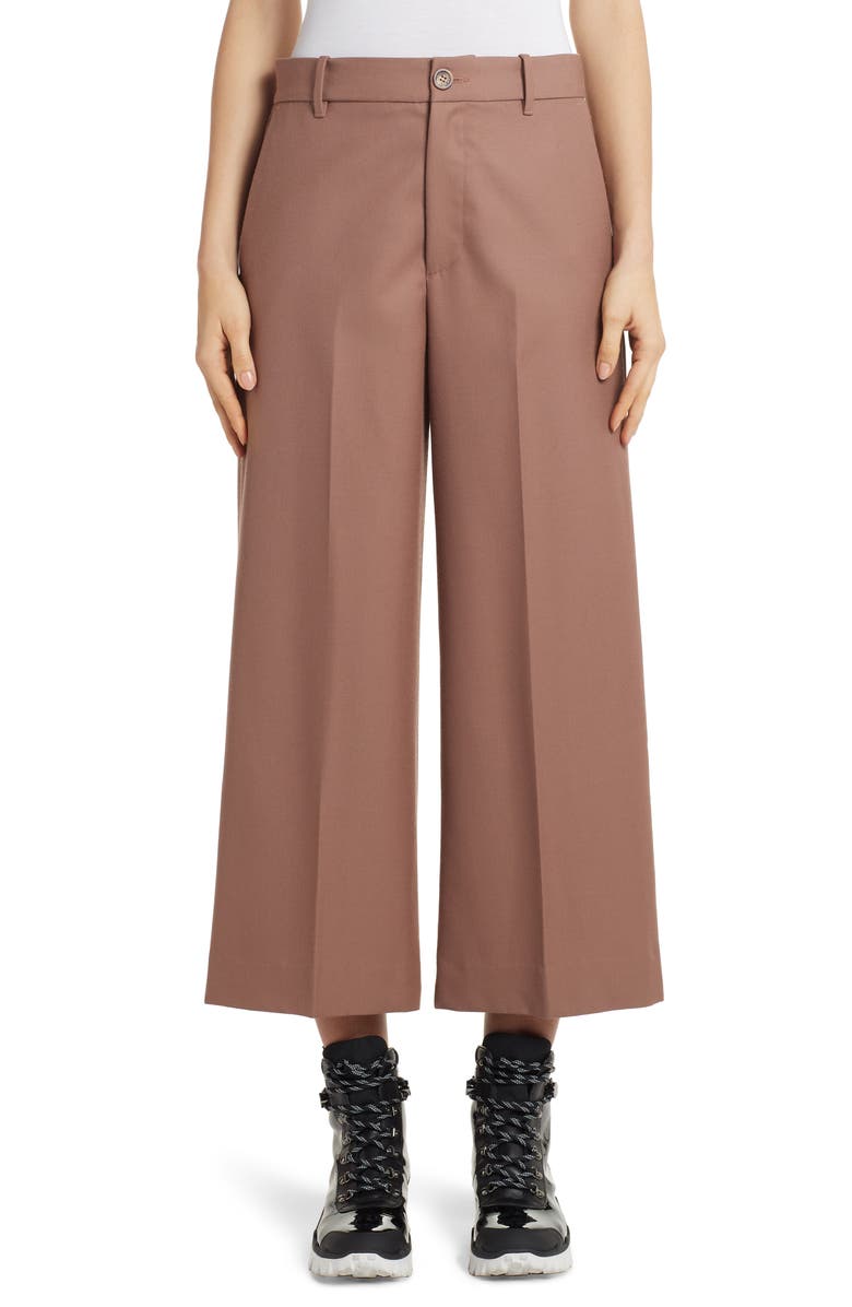 Moncler Wide Leg Wool Crop Pants, Main, color, 