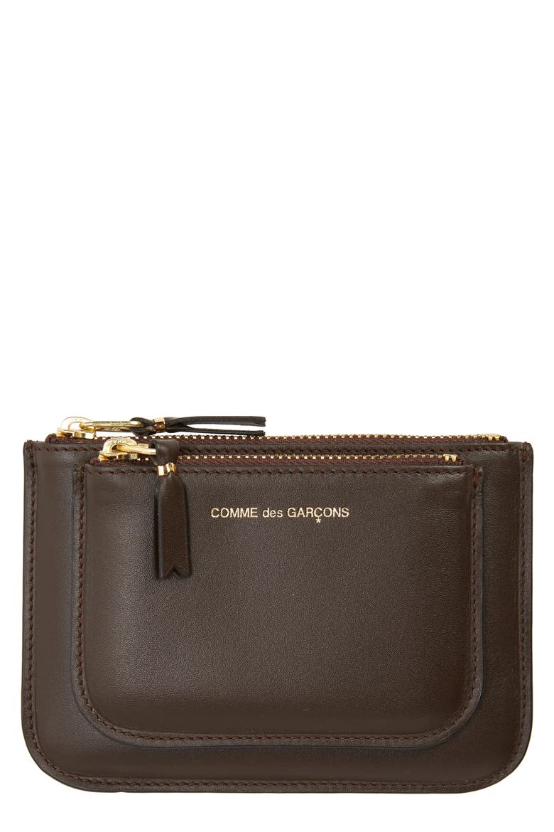 Outside Pocket Two-Compartment Leather Wallet, Main, color, BROWN