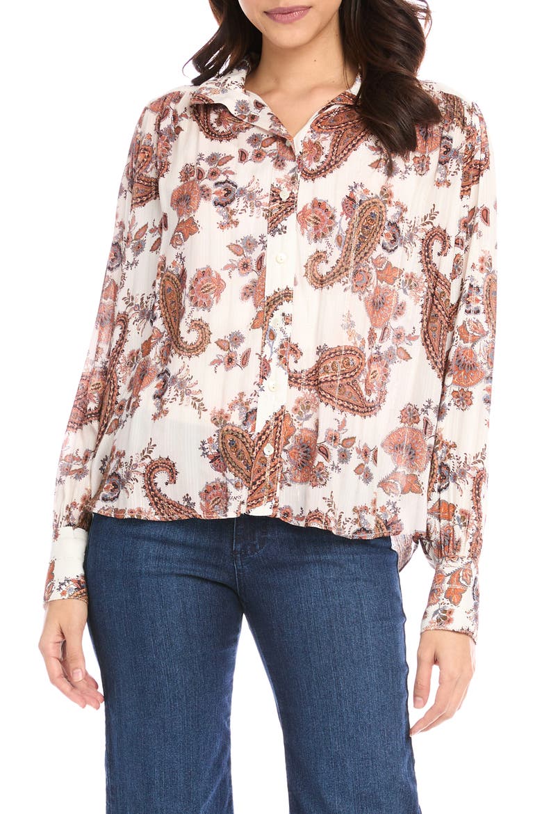 Paisley Shirred Button-Up Shirt, Main, color, PRINT