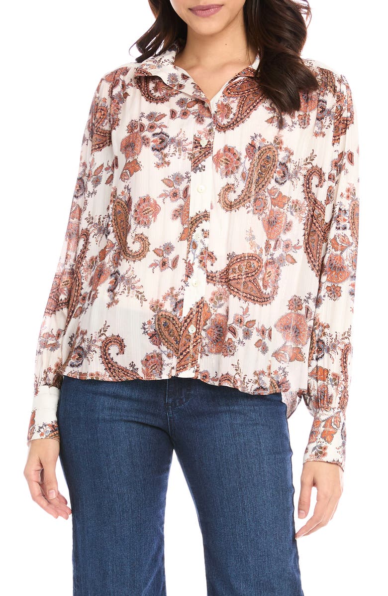FIFTEEN TWENTY Paisley Shirred Button-Up Shirt, Main, color, 